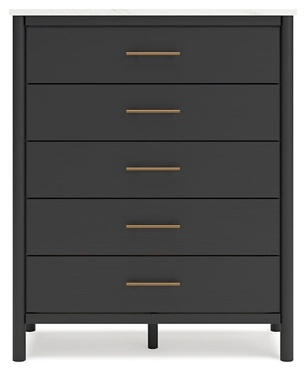 Cadmori King Upholstered Panel Bed with Mirrored Dresser, Chest and Nightstand