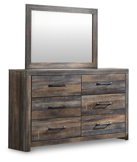 Drystan King Bookcase Bed with 4 Storage Drawers with Mirrored Dresser and Chest
