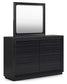 Londer California King Panel Bed with Mirrored Dresser and Nightstand