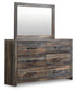 Drystan King Bookcase Bed with 4 Storage Drawers with Mirrored Dresser and Chest
