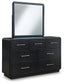 Rowanbeck King Upholstered Panel Bed with Mirrored Dresser and Nightstand