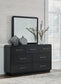 Rowanbeck King Upholstered Panel Bed with Mirrored Dresser and Nightstand
