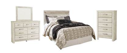 Bellaby Queen Panel Headboard with Mirrored Dresser and Chest