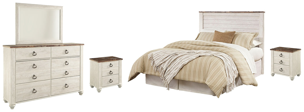 Willowton Queen/Full Panel Headboard with Mirrored Dresser and 2 Nightstands