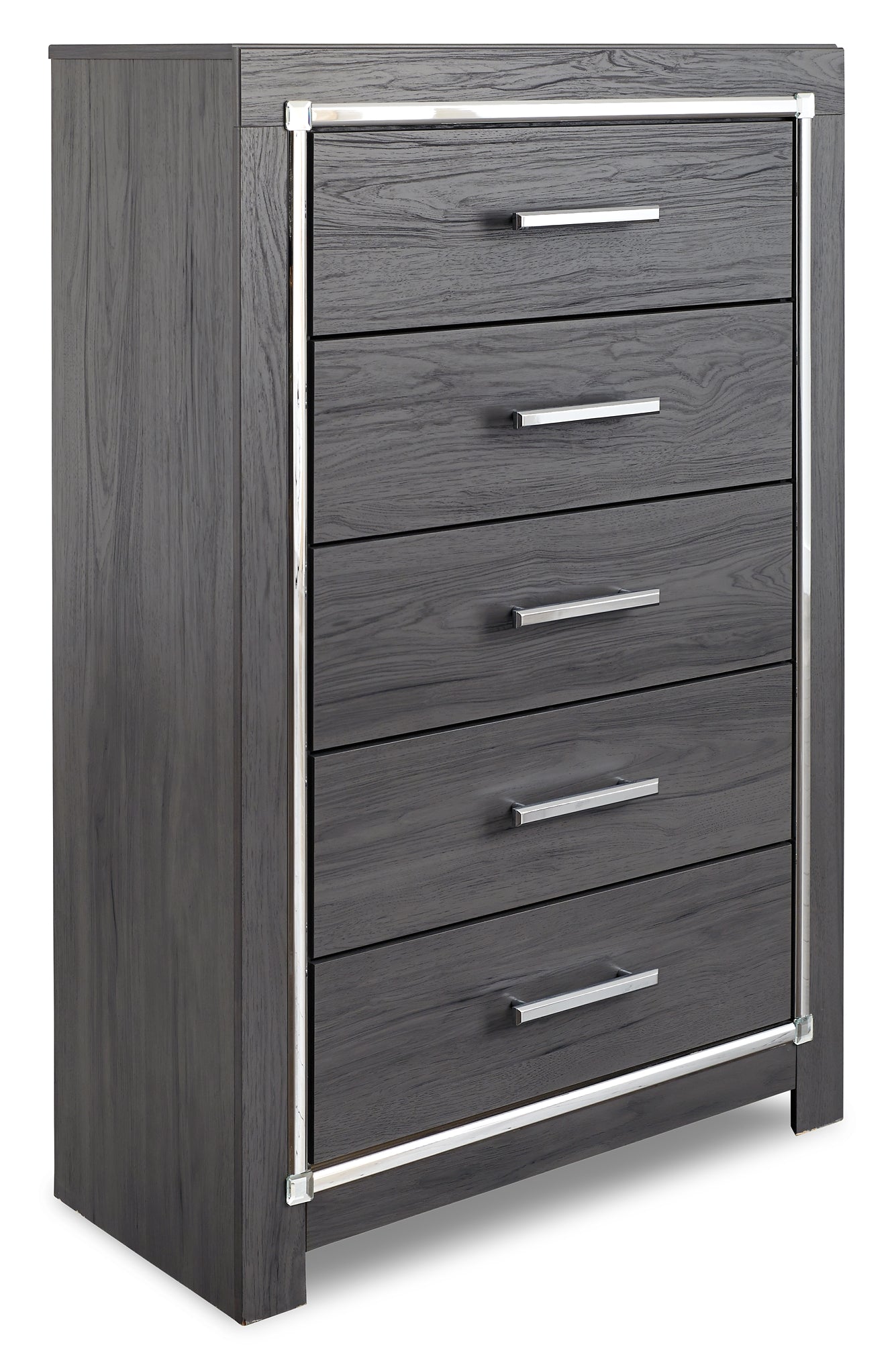 Lodanna King Panel Bed with 2 Storage Drawers with Mirrored Dresser, Chest and 2 Nightstands