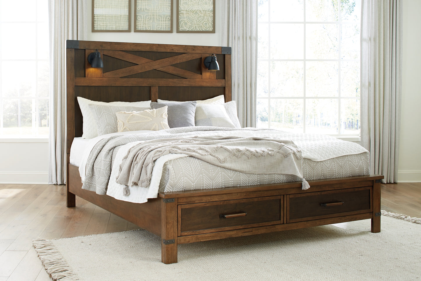 Wyattfield King Panel Bed with Mirrored Dresser, Chest and 2 Nightstands