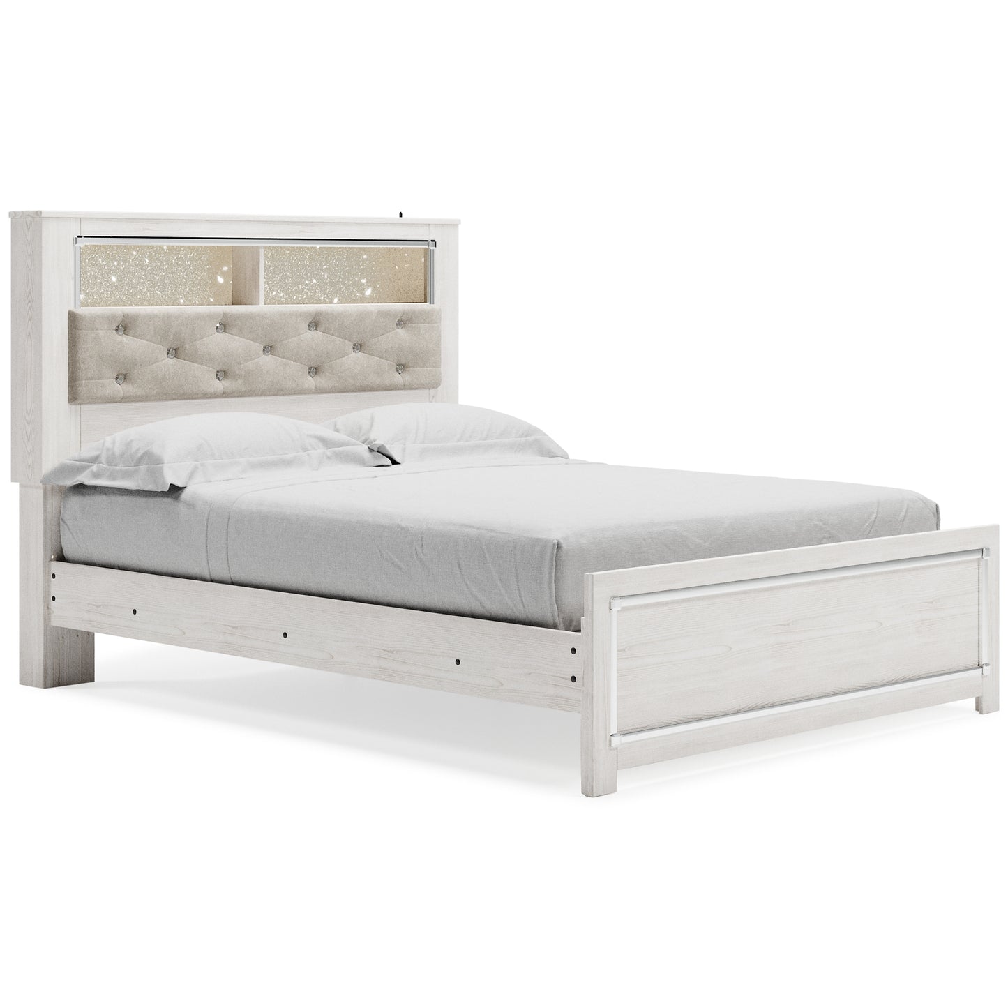 Altyra Queen Panel Bookcase Bed with Mirrored Dresser, Chest and 2 Nightstands
