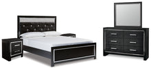 Load image into Gallery viewer, Kaydell Queen Upholstered Panel Bed with Mirrored Dresser and 2 Nightstands

