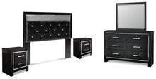 Load image into Gallery viewer, Kaydell Queen Upholstered Panel Headboard with Mirrored Dresser and 2 Nightstands
