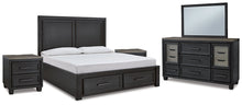 Load image into Gallery viewer, Foyland California King Panel Storage Bed with Mirrored Dresser and 2 Nightstands
