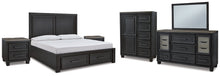 Load image into Gallery viewer, Foyland California King Panel Storage Bed with Mirrored Dresser, Chest and 2 Nightstands
