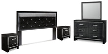 Load image into Gallery viewer, Kaydell King Upholstered Panel Headboard with Mirrored Dresser and 2 Nightstands
