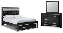 Load image into Gallery viewer, Kaydell Queen Upholstered Panel Storage Platform Bed with Mirrored Dresser
